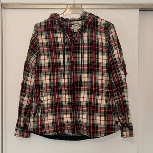L.L. Bean Multicolor Plaid Flannel Shirt Relaxed Fit Hoodie